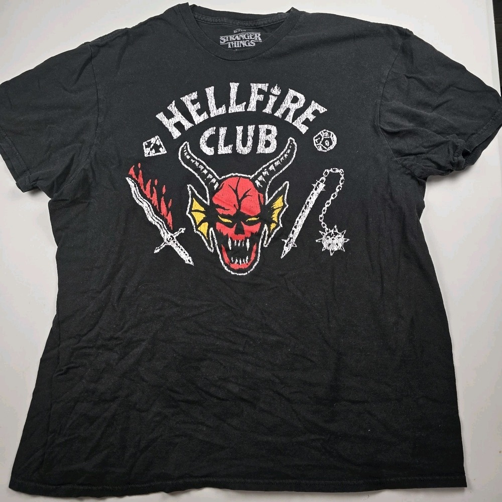 Hellfire Club Shirt Men's Large Netflix Stranger Things Black Tee